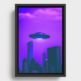 UFO Sighting | NYC cityscape | Vaporwave Aesthetics Framed Canvas