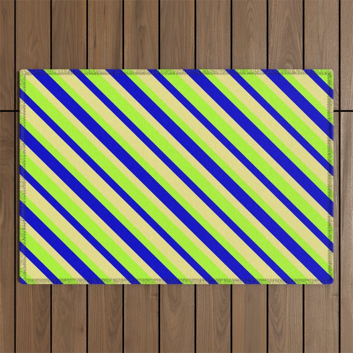 Light Green, Blue, and Tan Colored Pattern of Stripes Outdoor Rug