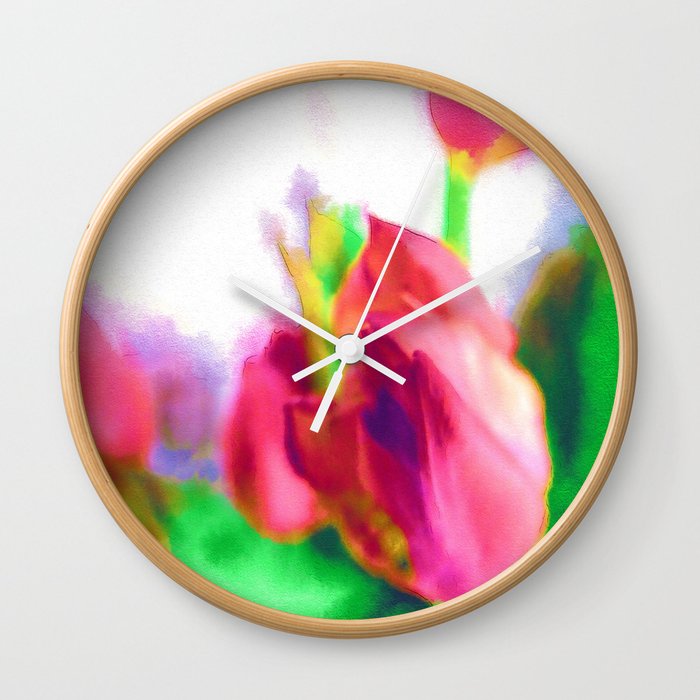 Harborough Tulips - Watercolour Paiting Wall Clock