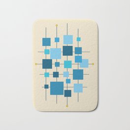 Mid-Century Modern Geometric Abstract Squares - Blue Bath Mat