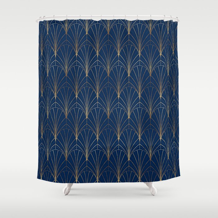 Art Deco Waterfalls // Navy Blue Shower Curtain