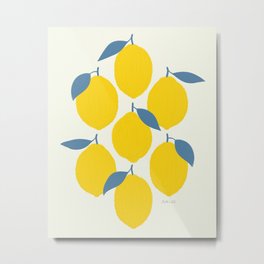 Blue Abstract Lemons Vintage Lemon Illustration Pattern Metal Print