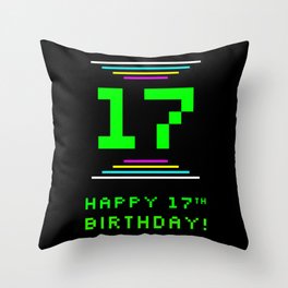 [ Thumbnail: 17th Birthday - Nerdy Geeky Pixelated 8-Bit Computing Graphics Inspired Look Throw Pillow ]