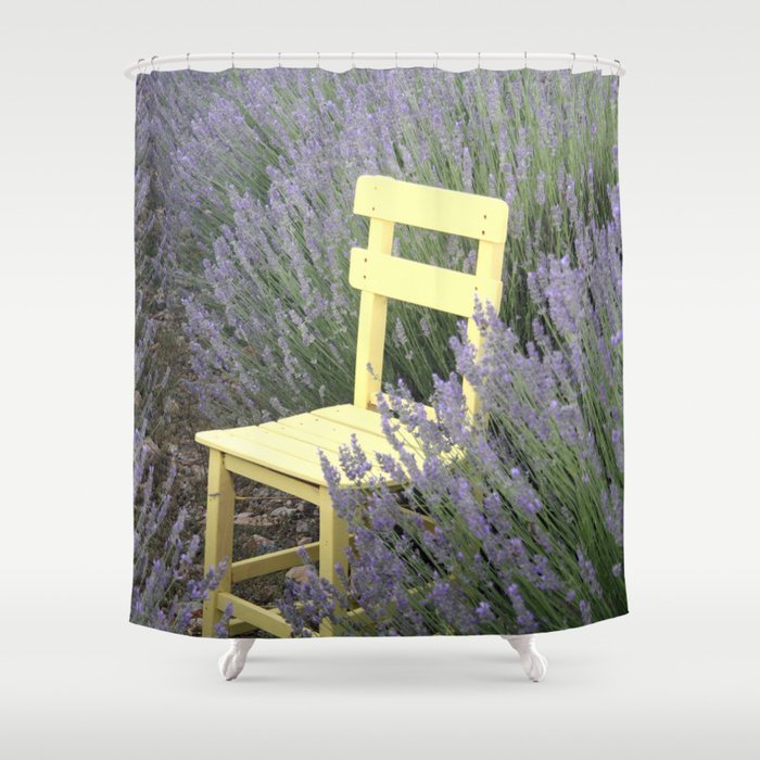 Yellow Chair In A Lavender Field Photograph Shower Curtain