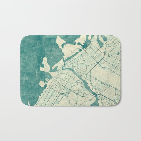 Dubai Map Blue Vintage Bath Mat