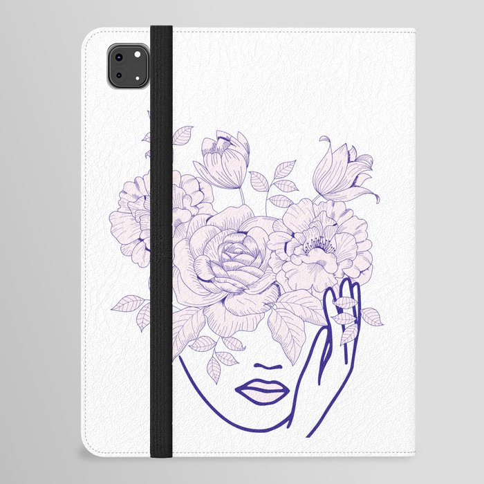 Woman with Flowers Abstract Line Art iPad Folio Case