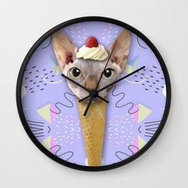 SPHYNX CAT ICE CREAM Wall Clock | Funnykitten, Popsurrealism, Sphynxcat, Egyptiankitty, Foodicecream, Colorful80S, Egyptanimal, Popartpattern, Humormascot, Collage 