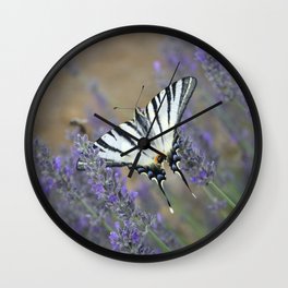 Lavender Flowers And A Beautiful Butterfly Photograph Wall Clock