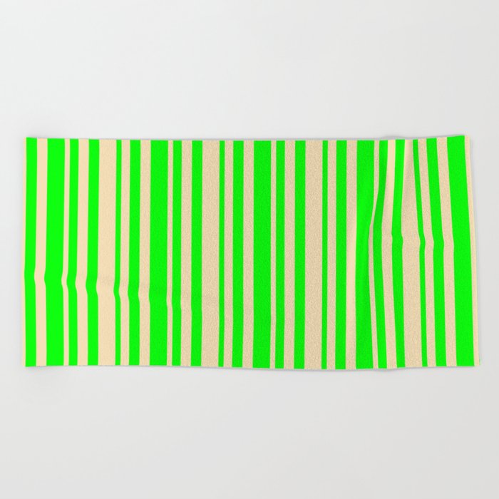 Lime & Tan Colored Lines/Stripes Pattern Beach Towel