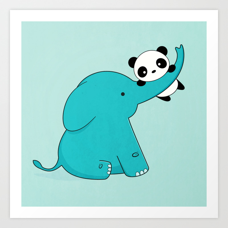 Kawaii Cute Panda and Elephant Art Print by wordsberry | Society6