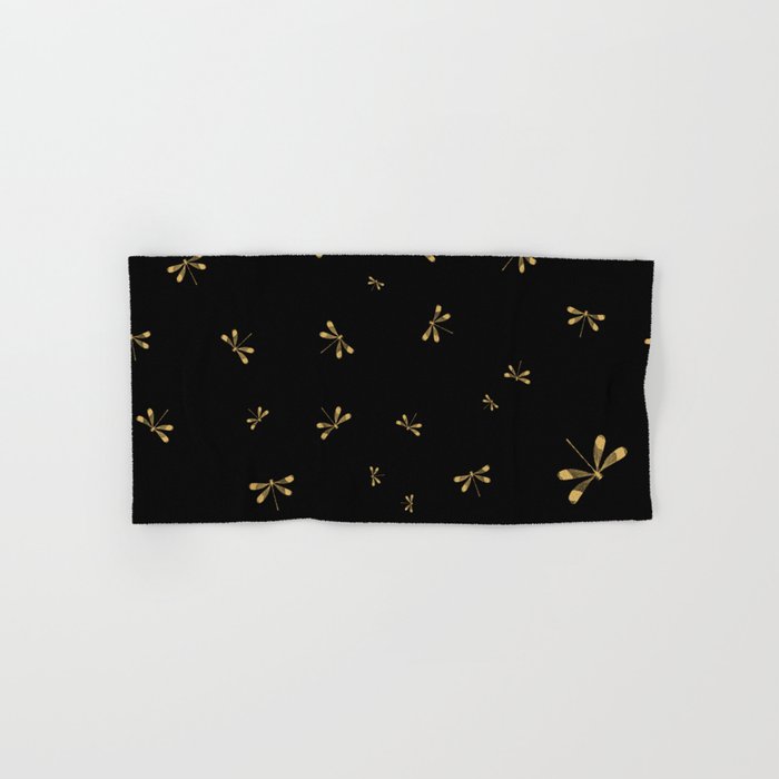 Night Lights: Enchanting Fireflies in a Black & Gold Symphony Hand & Bath Towel