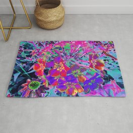 Dramatic Psychedelic Colorful Red and Purple Flowers Rug