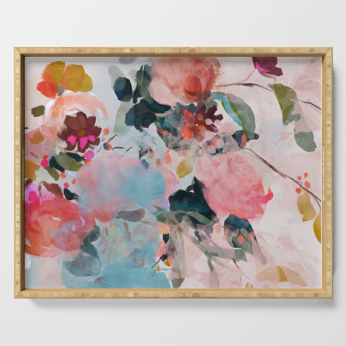 floral bloom abstract painting Serving Tray