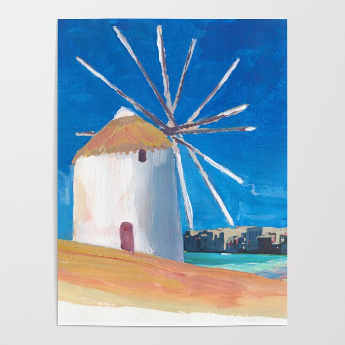 Mykonos Greece Windmill, Sea and Little Venice Poster