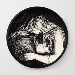 Love and Pain (Vampire I) Edvard Munch Black White Print Wall Clock