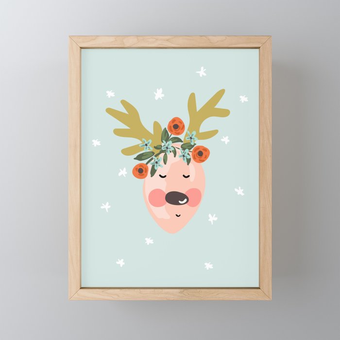  Christmas cute reindeer floral crown Framed Mini Art Print