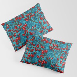 Rose hips, red and blue Pillow Sham | Wild, Dogrose, Botanical, Drawing, Fall, Painting, Vector, Autumn, Rose, Pattern 