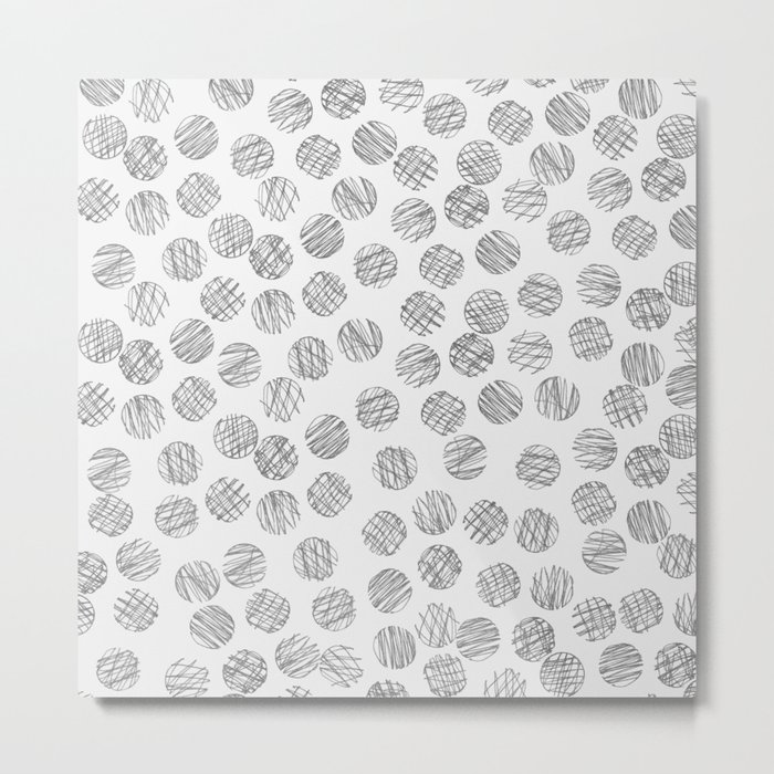 Trendy black white hand drawn polka dots pattern Metal Print