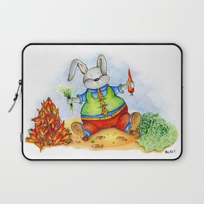 Funny rabbit with a carrot. Watercolor illustration Laptop Sleeve