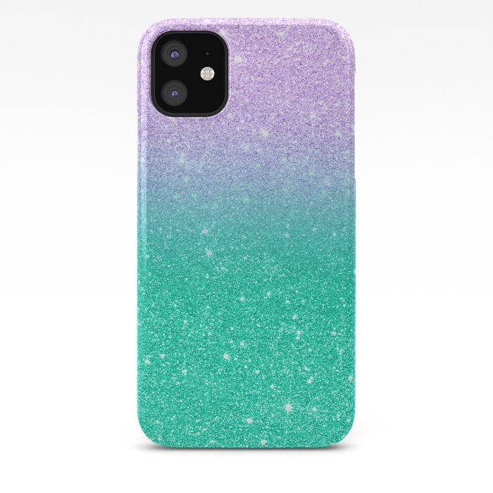 Mermaid purple teal aqua FAUX glitter ombre gradient iPhone Case