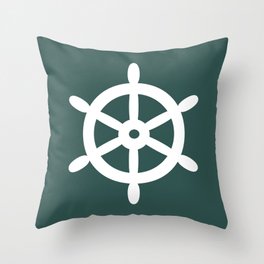 Ship Wheel (White & Dark Green) Throw Pillow