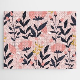 Spring Cozy Pink Flowers with Dark Green Leaves Jigsaw Puzzle