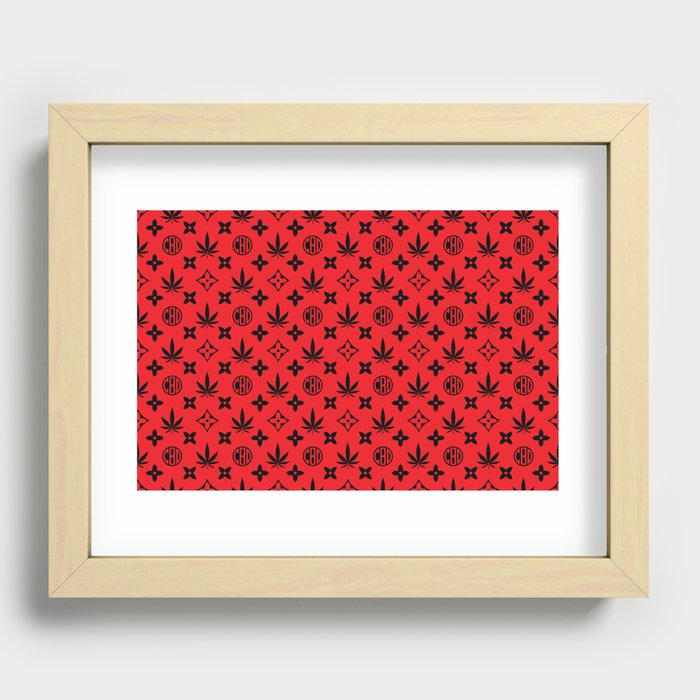 Red Marijuana tile pattern. Digital Illustration background Recessed Framed Print