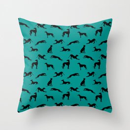 Greyhound Silhouettes on Teal Throw Pillow