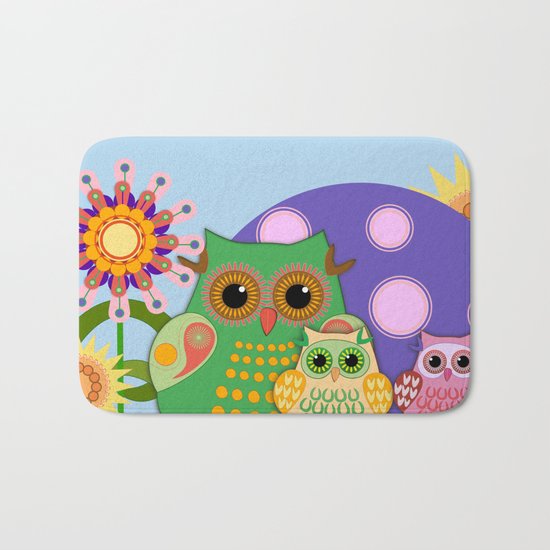 Owls, Flowers Fantasy design Bath Mat