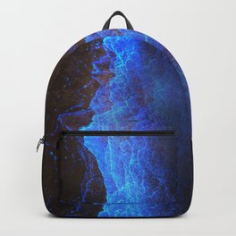 Night Ocean Glowing Waves - Bioluminescent Plankton Backpack | Sea, Sand, Life, Science, Digital, Waves, Magic, Nature, Graphicdesign, Night 