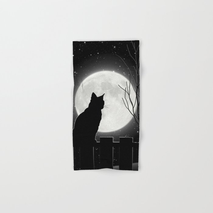 Silent Night Cat and full moon Hand & Bath Towel