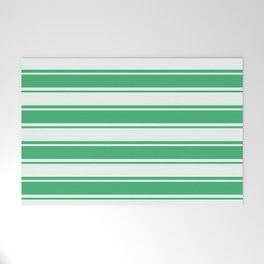 [ Thumbnail: Sea Green and Mint Cream Colored Pattern of Stripes Welcome Mat ]