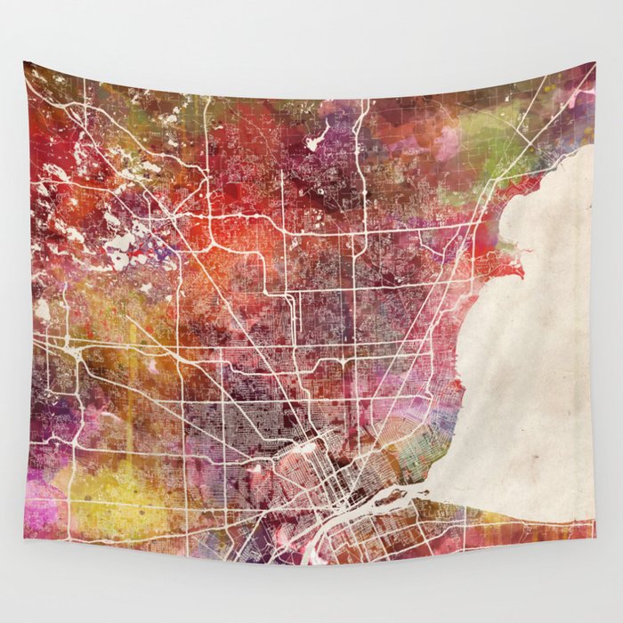 Detroit Wall Tapestry by MapMapMaps.Watercolors  Society6