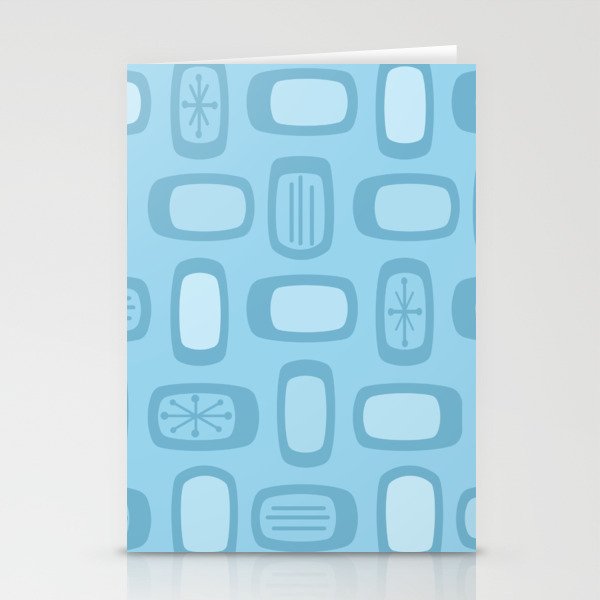 Midcentury MCM Rounded Rectangles Baby Blue Stationery Cards