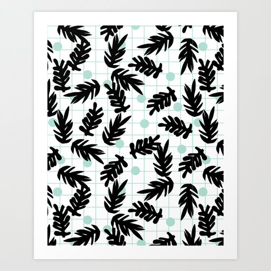 Dotty - black and mint modern pattern grid modern pattern print design urban brooklyn Art Print