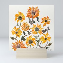 Sunflower Watercolor – Yellow & Black Palette Mini Art Print