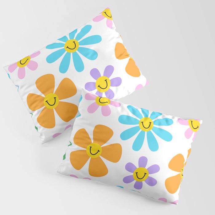 Colorful retro flower cartoon seamless pattern illustration Pillow Sham