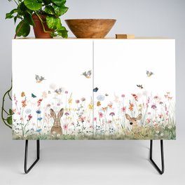 Birds, butterflies and a cute hare in a wildflower meadow | Credenza