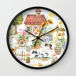 Watercolor Farmhouse Cottage Garden Wall Clock