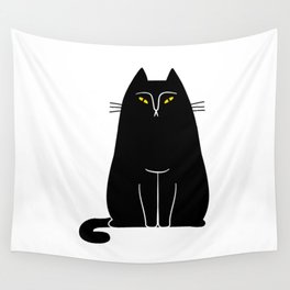 Creepy black cat cartoon animal illustration Wall Tapestry
