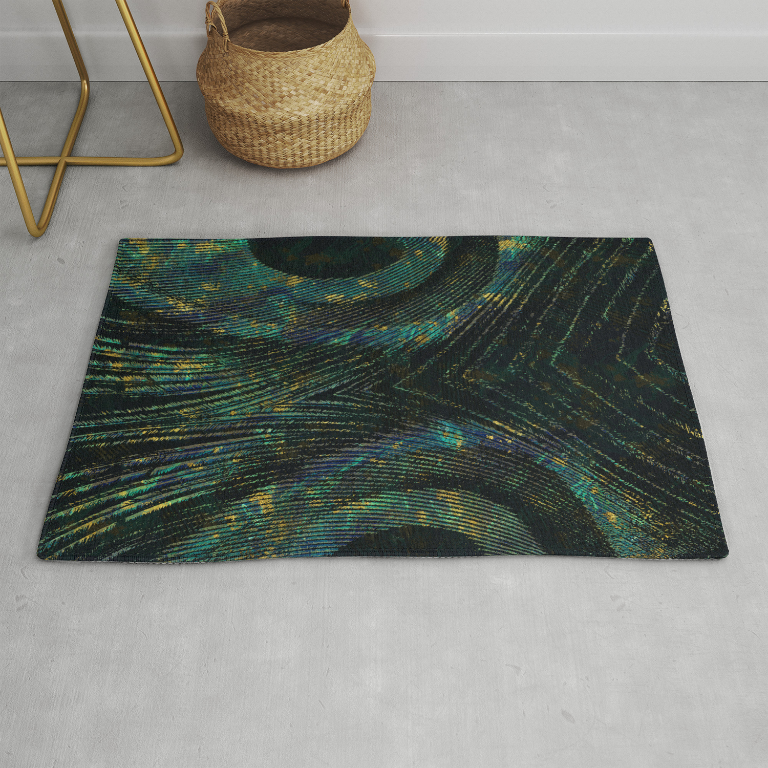 Abstract Peacock Quill Digital Art Rug By K9printart
