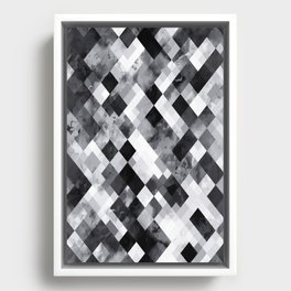 graphic design pixel geometric square pattern abstract background in black and white Framed Canvas