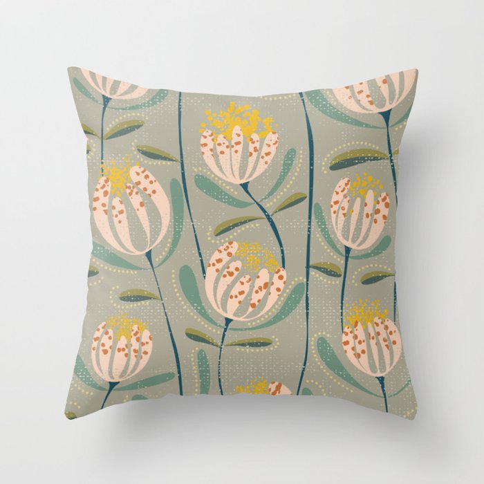 Floating scandi flowers earthy tones Throw Pillow
