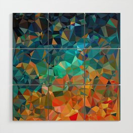 Red Blue Gold Low Poly Abstract Art Wood Wall Art