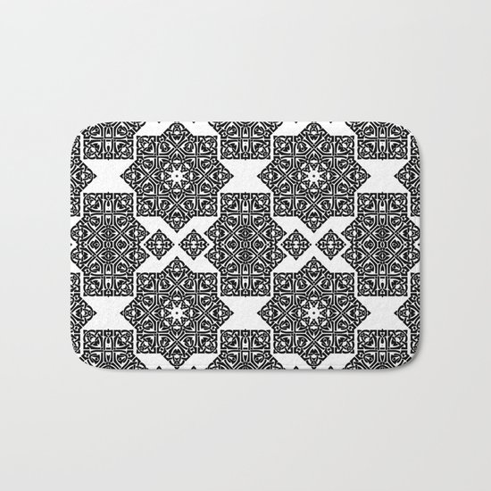 Celtic Knot Ornament Pattern Black and White Bath Mat