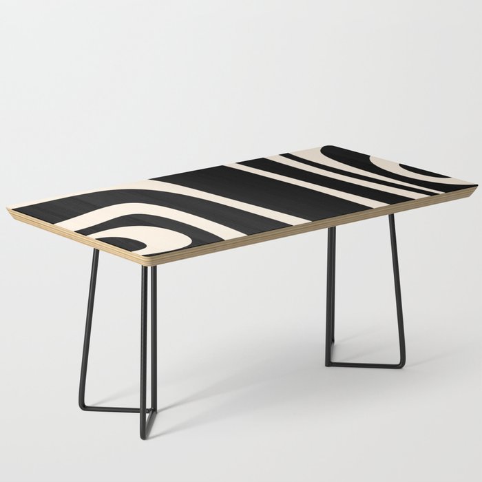 Tiki Minimalist Mid-Century Modern Abstract Pattern Black and Almond Cream Coffee Table