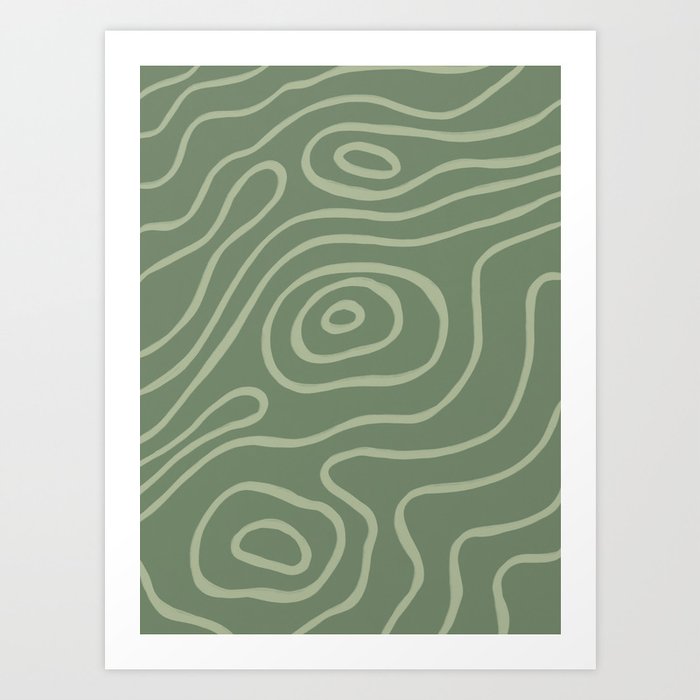 Topographic Map / Grayish Green Art Print