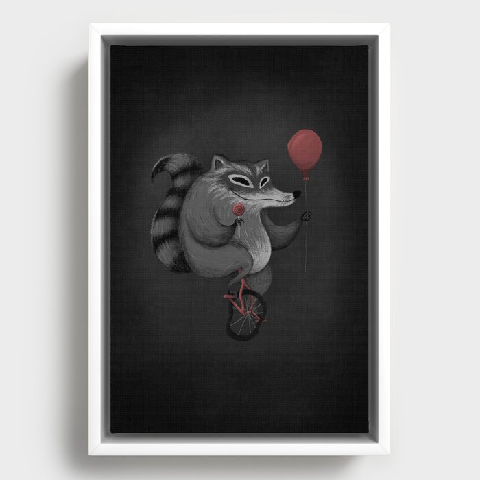 Raccoon with Balloon Framed Canvas