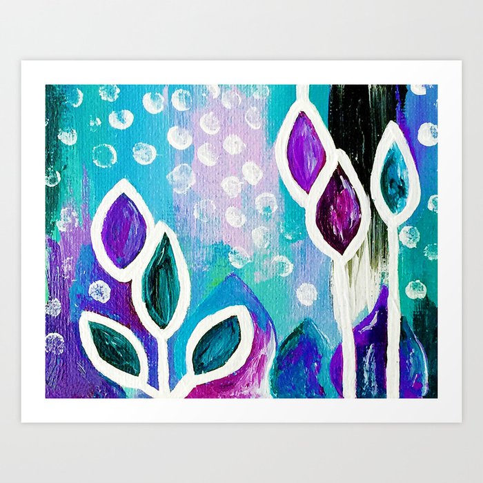 Abstract Flower Painting Acrylic Painting Purple Teal Blue