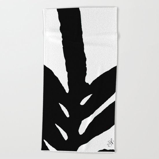 Green Fern Black and White Beach Towel